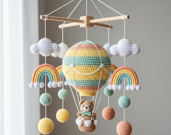 Personalized Crochet Baby Mobile, Rainbow Nursery Decor, Cute Bear Crochet Mobile, Custom Dog Mobile, Baby Shower Gift, Newborn Gift