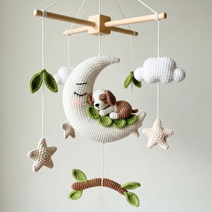 Custom Dog Baby Mobile, Crochet Baby Mobile, Custom Puppy On The Moon Nursery Decor, Crib Mobile, Nursery Mobile, Baby Shower Gift