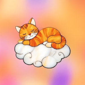 DIGITAL Download Sleeping Cat On Cloud Stained Glass Pattern, DIY Stained Glass, DIY Suncatcher