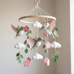 Mobile colibri pour chambre d'enfant, Mobile pour lit de bébé, fleurs roses, Mobile pour fille, nature, rose, Mobile pour bébé fille, décoration de jardin tropical