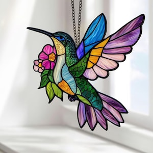 Patrón de vitral con flores de colibríes para descargar en formato DIGITAL, vitrales para hacer uno mismo, atrapasol para hacer uno mismo
