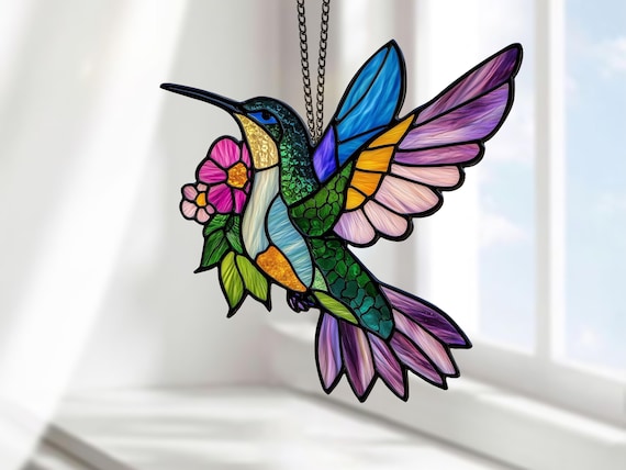 DIGITAL Download Hummingbirds Flower Stained Glass Pattern, DIY Stained Glass, DIY Suncatcher