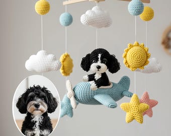 Aangepaste hond baby mobiel, gehaakte baby mobiel, aangepaste inrichting puppy kwekerij, wieg mobiel, kwekerij mobiel, babyshower cadeau, cadeau pasgeboren