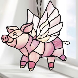 Funny Pig With Wings ACRYLIC Window Hanging, Pig Window Hanging, Mom Gift, Pig Lovers Gift