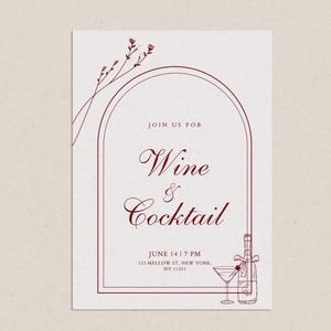 Wine and Cocktail Invitation Template | Editable Digital Invitation for Wine Tasting and Cocktail Parties | Instant Download | CANVA - IV001
