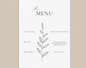 Plant Modern Menu Template | 5x7” Menu Design | Editable Dinner Template | Digital Download | Printable Menu | Minimalist - MU006