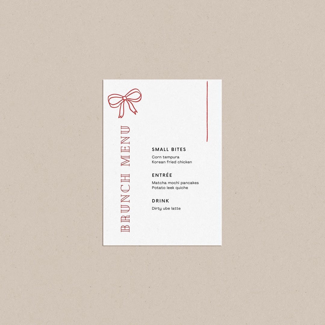 Red Bow Ribbon Retro Menu Template | 5x7” Menu Design | Editable Brunch ...