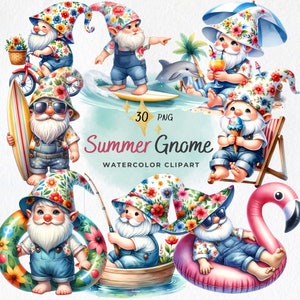 Summer Gnome Clipart , Beach Gnome , Summer PNG , Cute Gnome PNG , Summer Shirt , Watercolor Summer Clipart , Sublimation , Printable ,