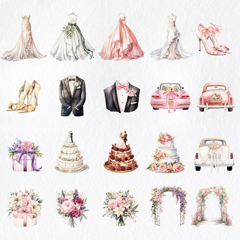 Watercolor Wedding Clipart , Wedding Elements , Bridal Clipart , Bride ...