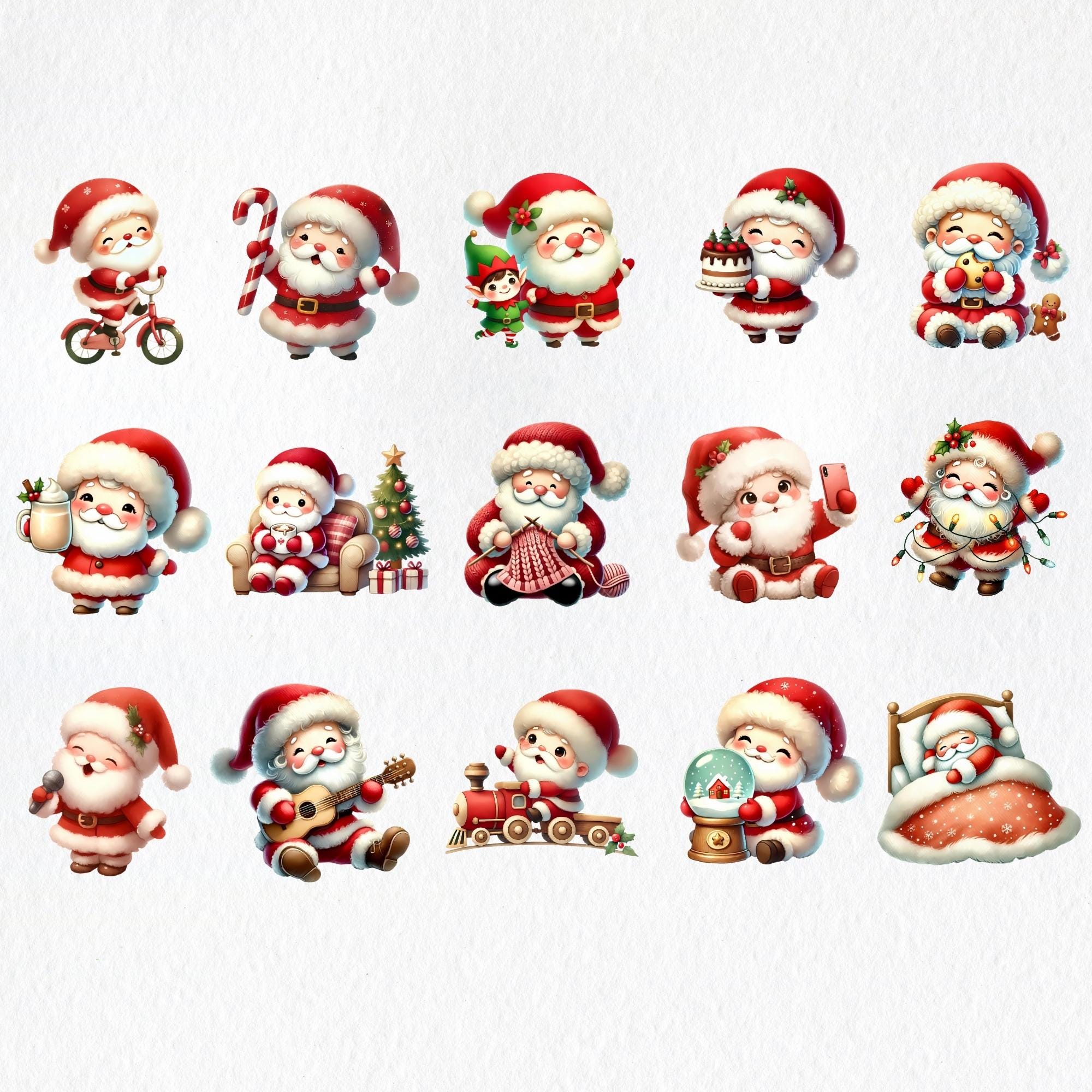 Santa Clipart, Cute Santa Claus PNG, Watercolor Christmas Clipart ...