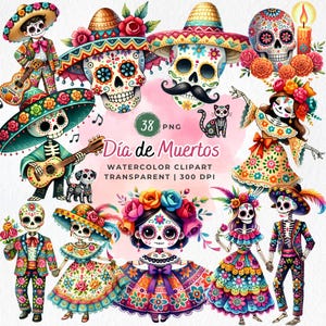 Dia De Muertos PNG, Clipart aquarelle le jour des morts, crâne en sucre, fantôme mexicain PNG, poupée Catrina, Fiesta, chemise squelette, fantôme mignon