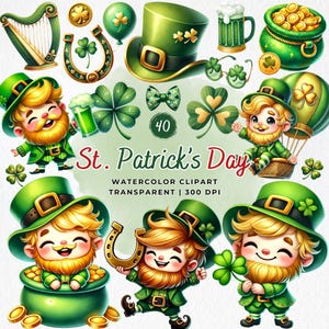 Clipart St. Partricks, kabouter PNG, Lucky Shamrock, klavertje vier, gouden munt, Ierse clipart, St. Partrick Day shirt sublimatie
