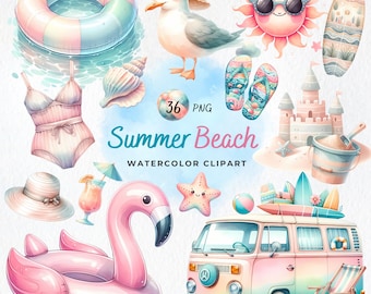 Summer PNG , Summer Beach Clipart , Watercolor Beach Clipart , Holiday Gift , Summer Shirt , Sea Clipart , Vacation PNG , Sublimation