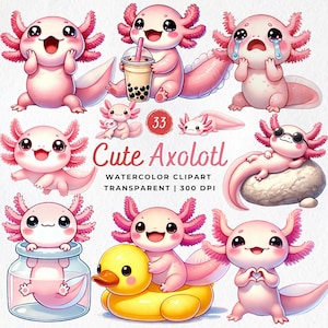 Niedliches Axolotl PNG, Kawaii Axolotl Clipart, Aquarell Rosa Axolotl Bundle, Kinderzimmer Kunst, Babyparty PNG, Meerestiere, digitaler Download