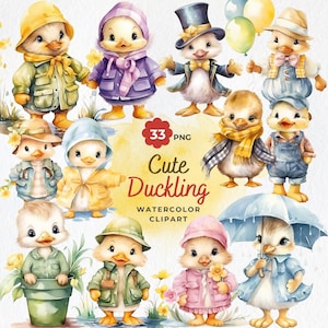 Aquarel eendje clipart, schattig eendje, eendje PNG, kinderkamer clipart, baby eend, schattige dier, commercieel gebruik, sublimatie