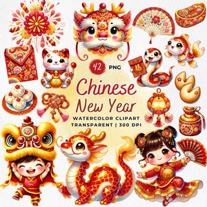 Clipart de Ano Novo Chinês, Ano Novo Lunar, Cobra do Zodíaco, Dragão Chinês PNG, Impressões de Arte Chinesas, Ano da Cobra, Sublimação, Download Digital