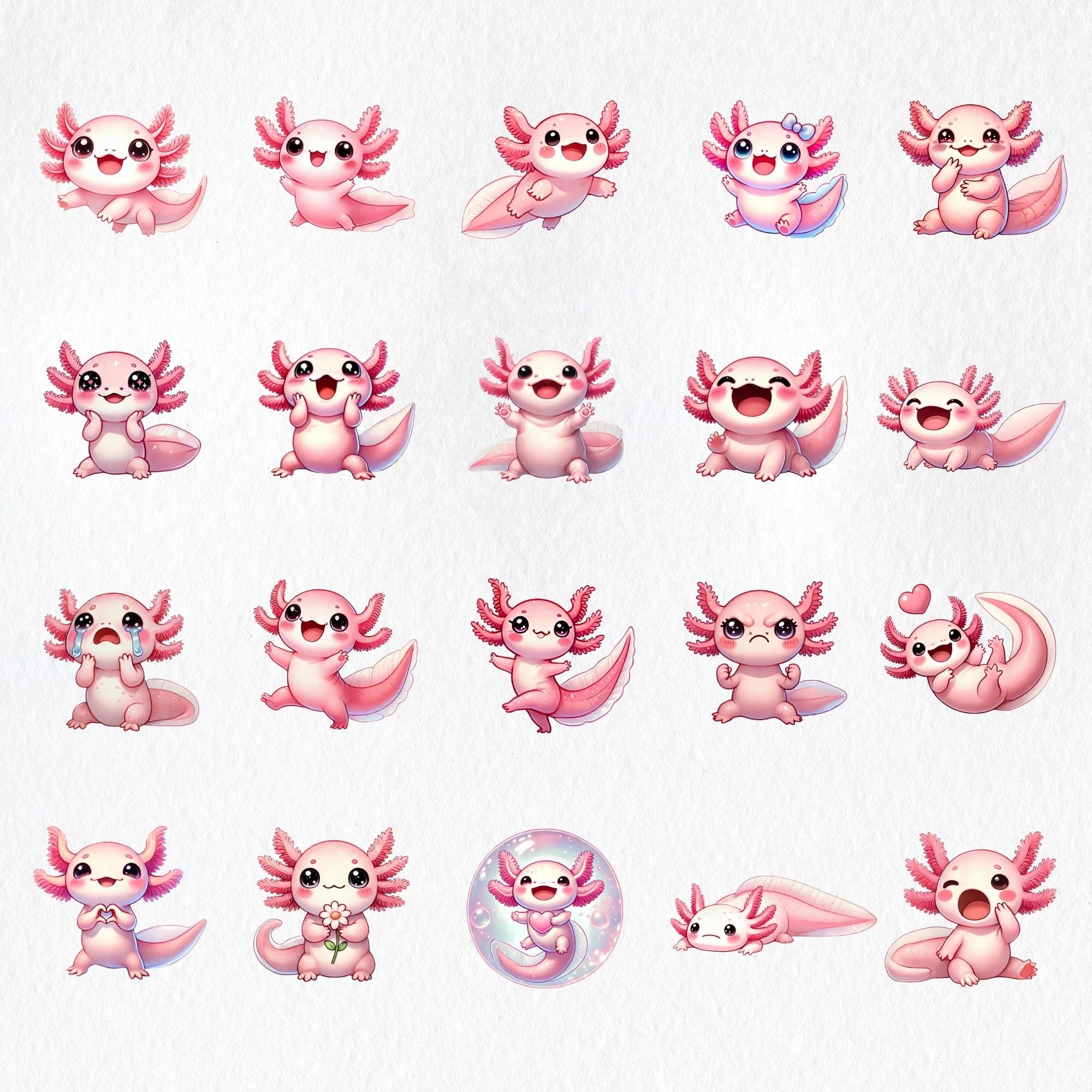 Cute Axolotl PNG, Kawaii Axolotl Clipart, Watercolor Pink Axolotl ...