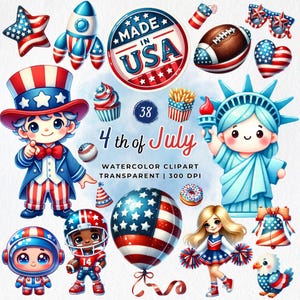 Clipart del 4 de julio, PNG del Día de la Independencia, Acuarela, Fiesta en EE. UU., Vibraciones americanas, Clipart patriótico, Rojo, Blanco y Azul, Estrellas y rayas