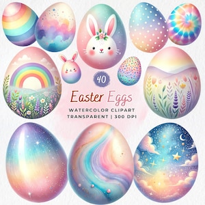 Paquete de imágenes prediseñadas de huevos de Pascua, lindos PNG de Pascua, huevos florales pastel, imágenes prediseñadas de Pascua de acuarela, primavera rústica, felices Pascuas, sublimación