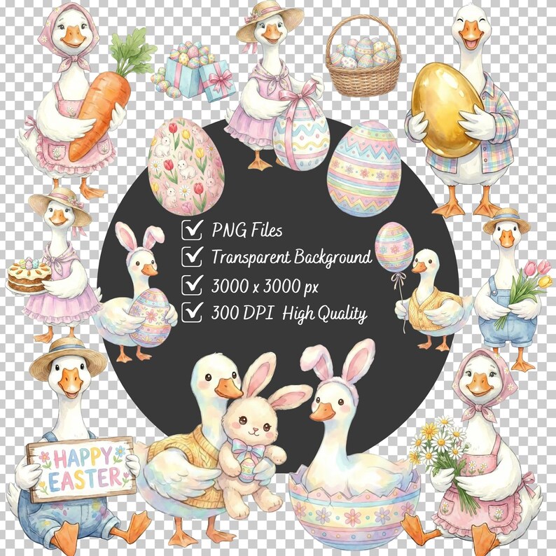 Easter Goose PNG Bundle, Pastel Easter Clipart , Watercolor Goose PNG ...