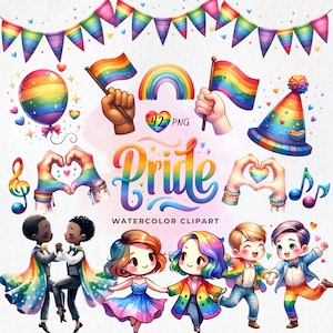 Clipart PNG Fierté, LGBTQ, Mois de la fierté, Clipart aquarelle amour, drapeau de la fierté, chemise, autocollant, arc-en-ciel, sublimation, téléchargement immédiat