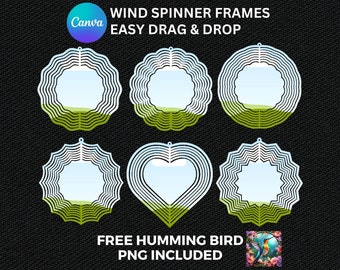 Windspinner Canva Drag & Drop Frame Template | Free Humming Bird PNG Included | Instant Digital Download