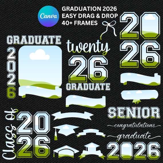Graduation 2026 Canva Frames: Easy Drag & Drop Canva Template Designs (Digital Download)