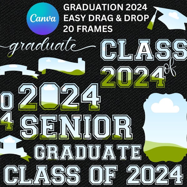 Graduation 2024 Canva Frames | Easy Drag and Drop Canva Template | Digital Download | Create Your Own Graduation Design | Class of 2024