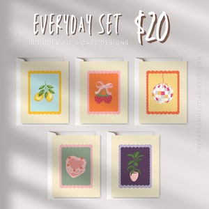 EVERYDAY CARD SET | Value Pack of 5 x A6 Greeting Cards | Pastel Set | Simple Cards | All Occasions Card | Aesthetic