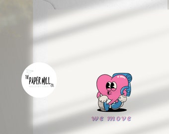 WE MOVE A6 Groovy Retro Cartoon Greeting Card | Funny | Moving