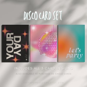 DISCO CARD SET | Value Pack of 3 Cards |Retro | Groovy | Birthday Celebration Greeting Cards | Mirrorball