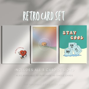 RETRO CARD SET | Value Pack of 3 x A6 Greeting Cards | Cartoon | Groovy | Birthday Celebration Cards | Retro Characters