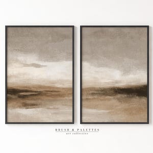 Díptico Horizonte Neutro: Paisaje abstracto beige, conjunto de 2 láminas para pared (descarga digital)