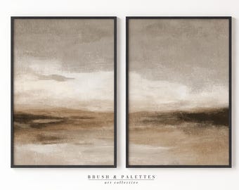 Neutral Horizon Diptych: Beige Abstract Landscape, Set of 2 Wall Art (Digital Download)