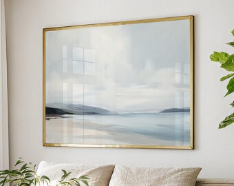 Minimalistische Küstenlandschaft am Meer: Neutrales blau-beiges Gemälde (Digitaler Download)
