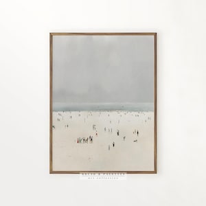 Minimalist Beach Scene Print | PRINTABLE Coastal Seaside Art | Modern Ocean Painting with People for Neutral, Contemporary Beach House Decor