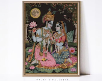 Radha Krishna Art Print: Mughal-Inspired Indian Decor (Digital Download)