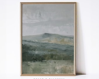 Moody Green Hills Landscape Print: Abstract Mountain Art (Digital Download)