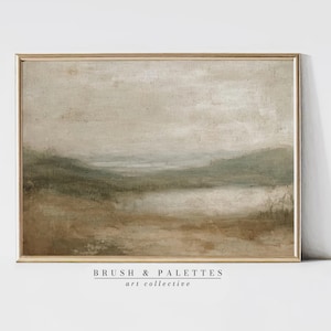 Lámina de paisaje neutro: tonos tierra suaves y horizonte sereno (descarga digital)