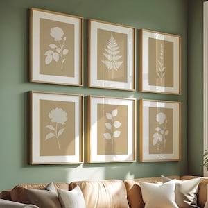 Impresión de arte mural botánico: siluetas minimalistas de plantas beige (descarga digital)