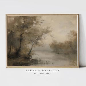 Misty River Landscape Print: Vintage Farmhouse Wall Art (Digital Download)
