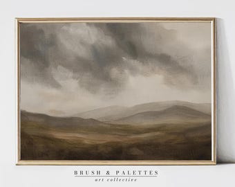 Moody Mountain Landscape: Stormy Neutral Hillside Art (Digital Download)