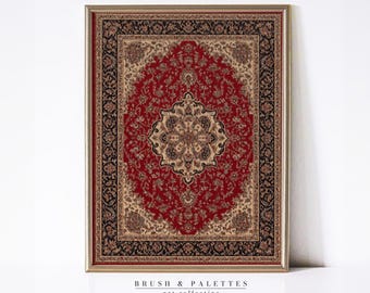 Red Persian Rug Print: Vintage Oriental Carpet Wall Art (Digital Download)