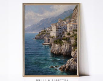 Amalfi Coast Village Print: Sunlit Mediterranean Cliffside (DIGITAL DOWNLOAD)
