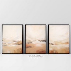 Neutral Abstract Triptych: Warm Minimalist Wall Art Set (Digital Download)