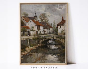 Old Village Stone Bridge: European Countryside Landscape Print (Digital Download)
