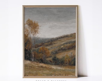 Autumn Hill Landscape: Rolling Countryside Fall Foliage Painting Art Print (Digital Download)