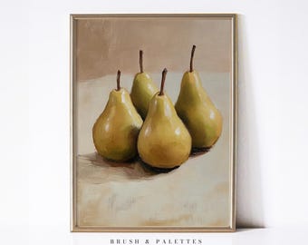 Pear Still Life Print: Vintage Kitchen Fruit Painting (Digital Download)