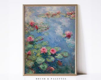 Water Lily Print: Impressionist Pond Floral Painting (Digital Download)