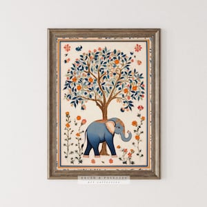 Mughal Indian Elephant Print | Vintage Tree of Life Painting | Bohemian Folk Art Wall Decor | Colorful Living Room Art | Ethnic PRINTABLE
